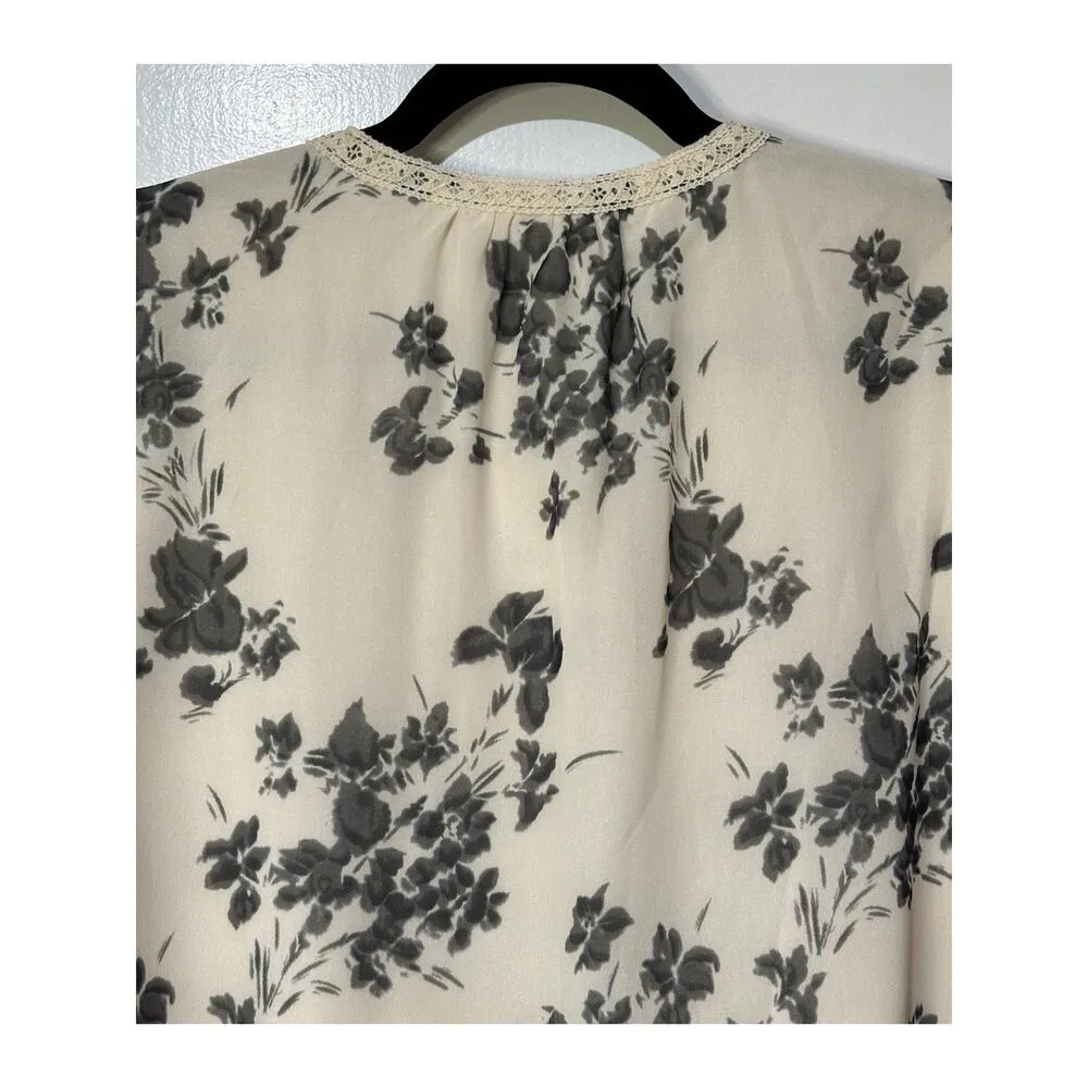 Allison New York Jules Blouse Cream Black Size Large NWT Ruffles Cuffs Lace Trim - Image 12