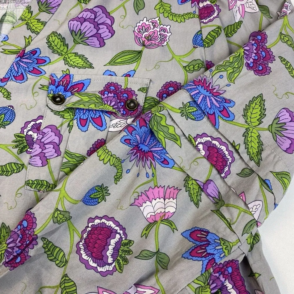 Matilda‎ Jane Thinking Out Loud Gray/Fuchsia Floral Top Blouse Size Small V Neck - Image 5