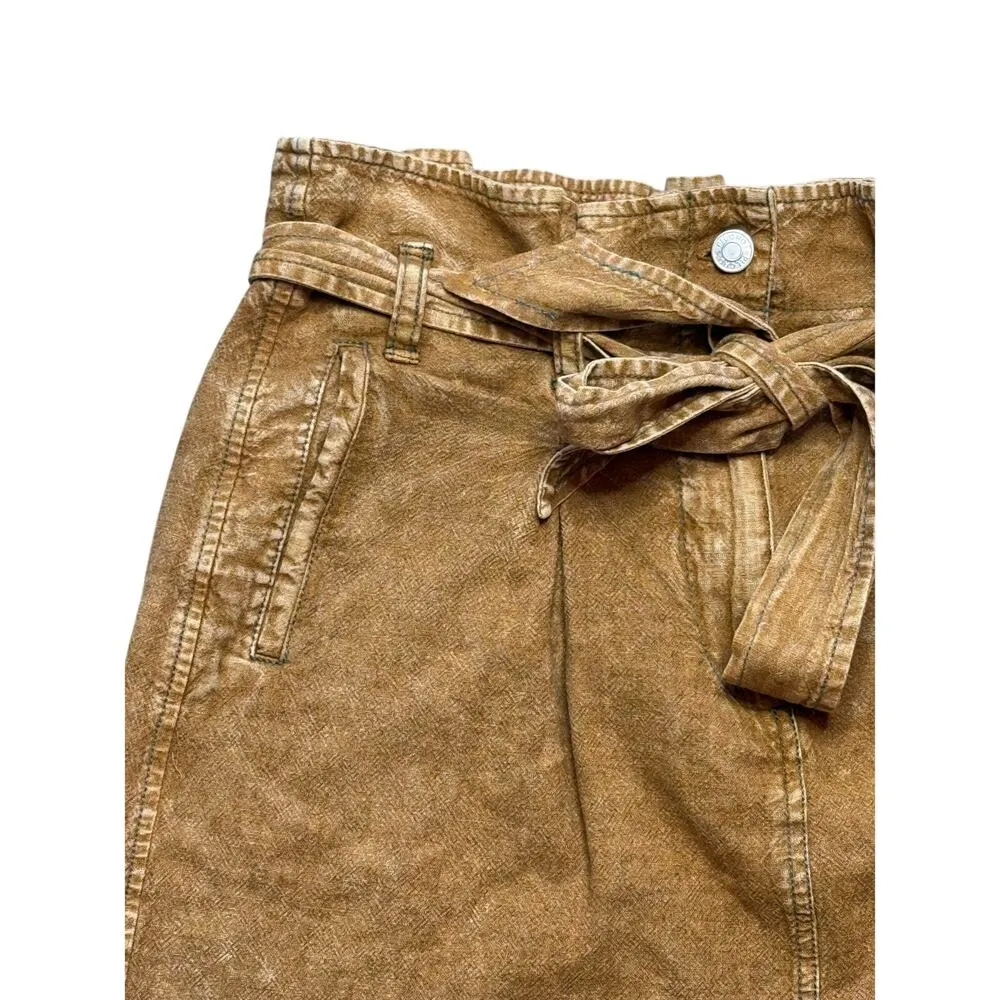 Pilcro for Anthropologie Skirt Women 8 Tan Brown Paper Bag Tie Waist Linen Blend - Image 5