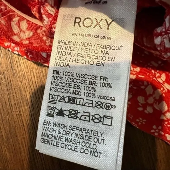 Roxy Smocked Halter Top Floral Print Ruffle Trim‎ Sleeveless Red S - Image 3