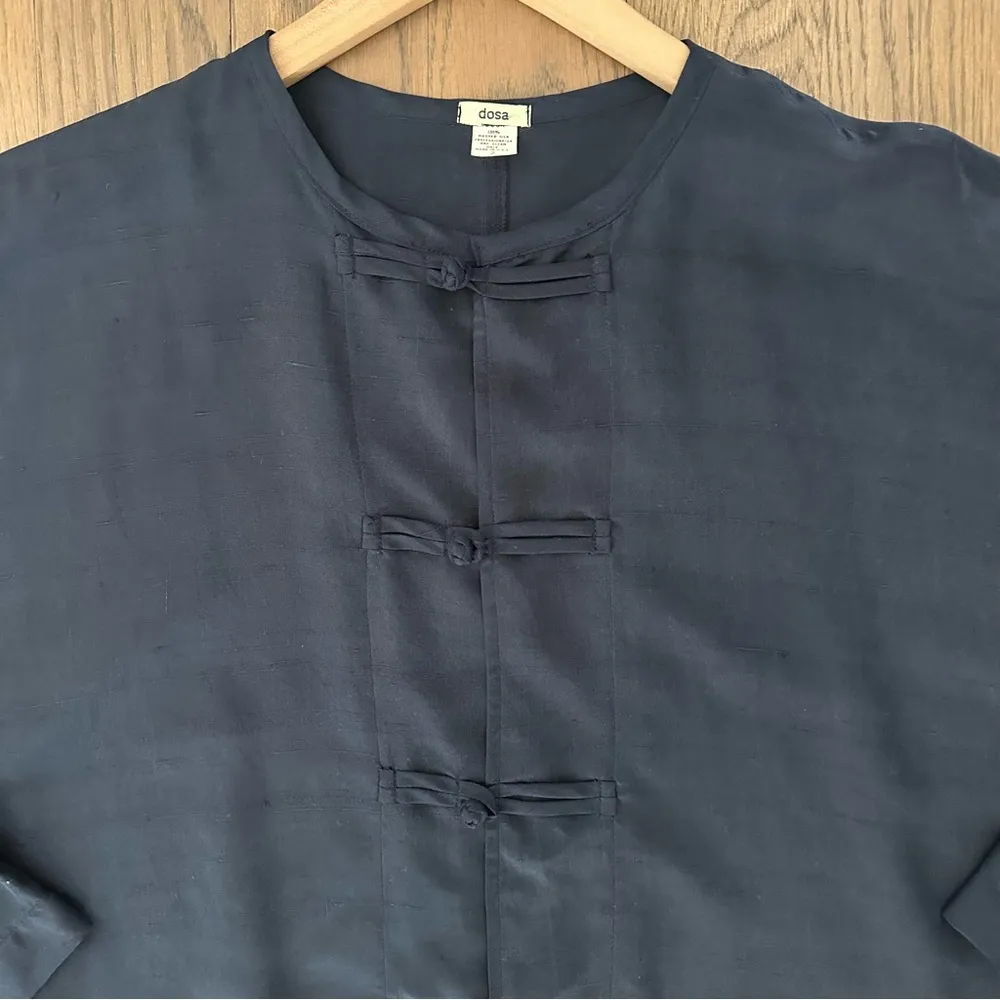 Dosa 100% Washed Silk Boxy Fit Long Sleeve Button Front Top in Navy Blue 2 / M Size M - Image 3