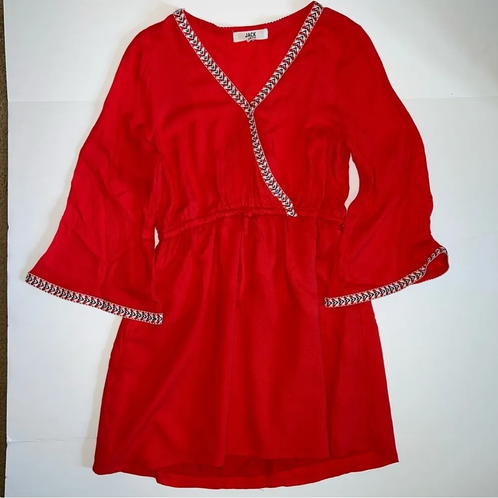 Jack by BB Dakota Klea Embroidered Surplice Dress Fire red size small - Image 8