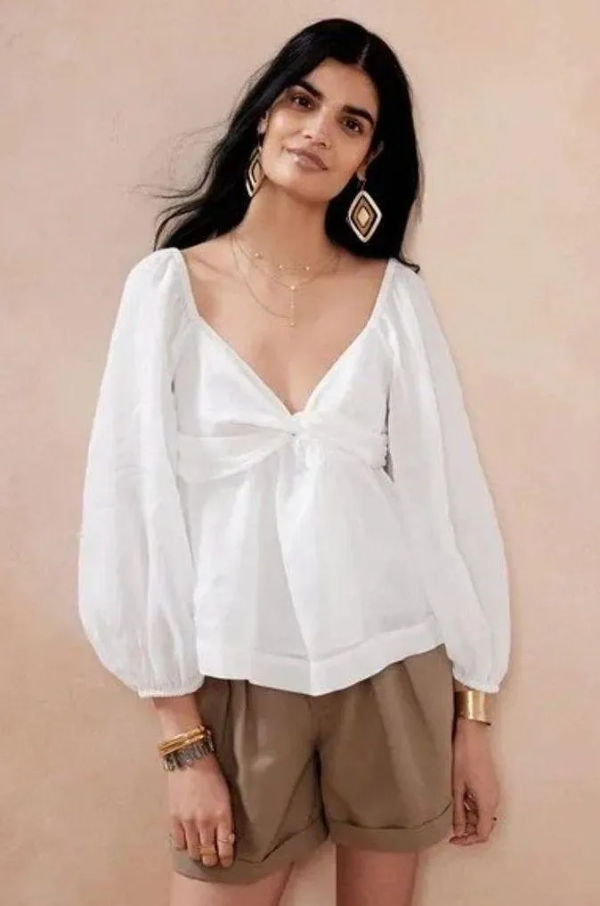 Ramie Twist Front Shirt in White NWT Size XS Retail $110 - Image 5