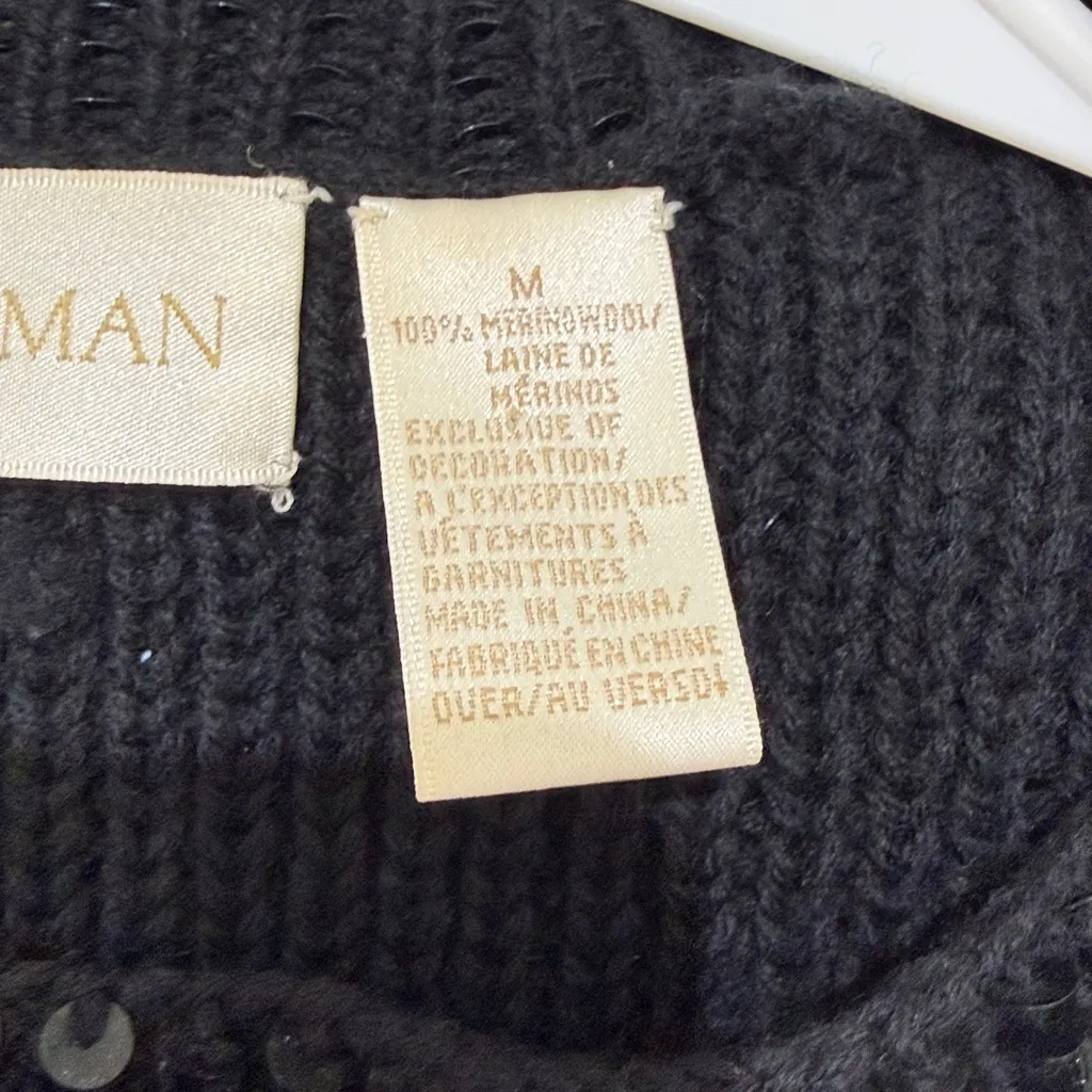 Dana Buchman Black Sequin Wool Sweater Vest Size Medium - Image 6