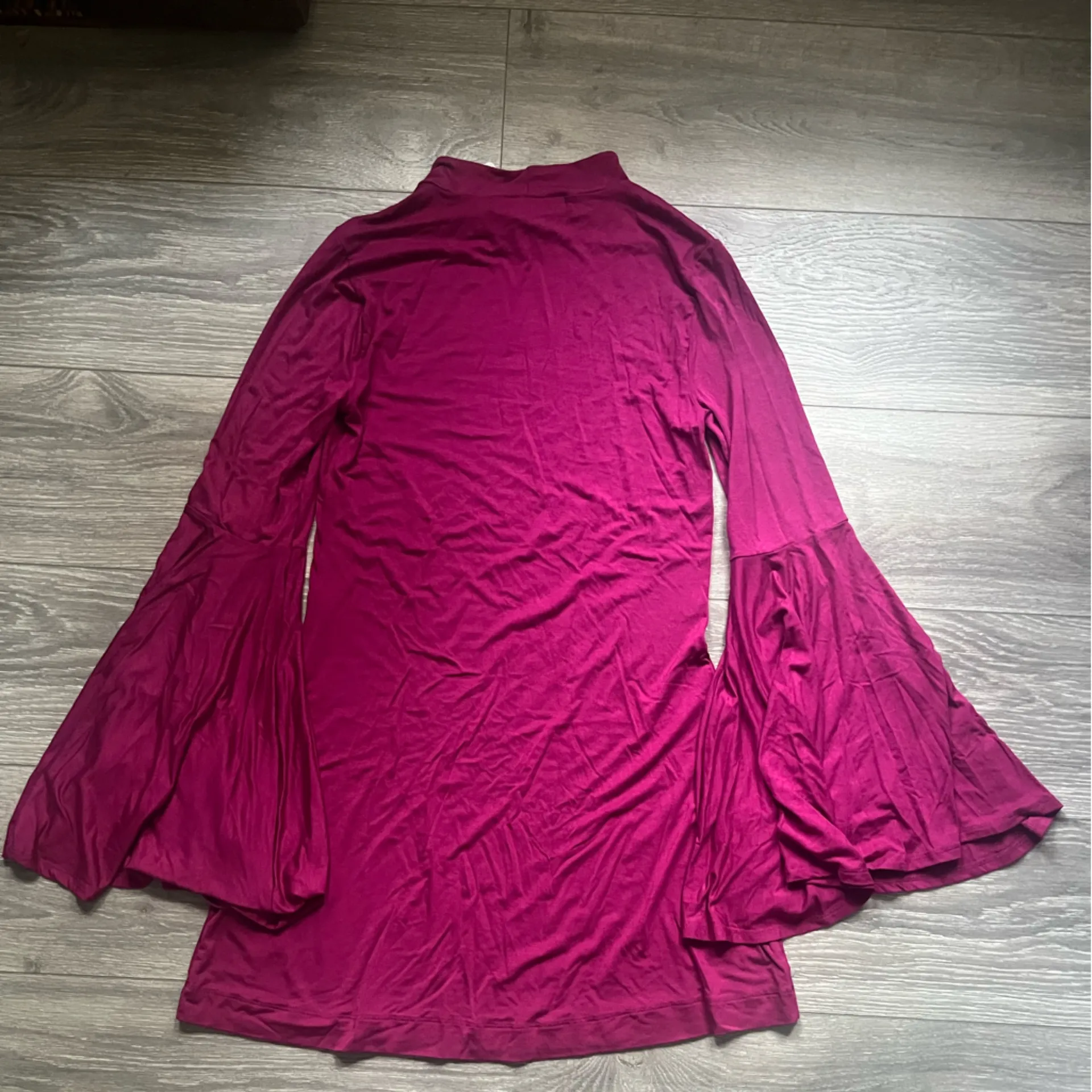 NEW Free People Purple Mock Turtleneck Long Bell Sleeve Mini Dress Fall Size M - Image 2