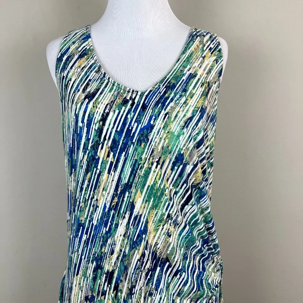 Nic+Zoe Dress‎ XL Blue Geometric Gathered Waist Twist Stretch Knit Sleeveless - Image 3