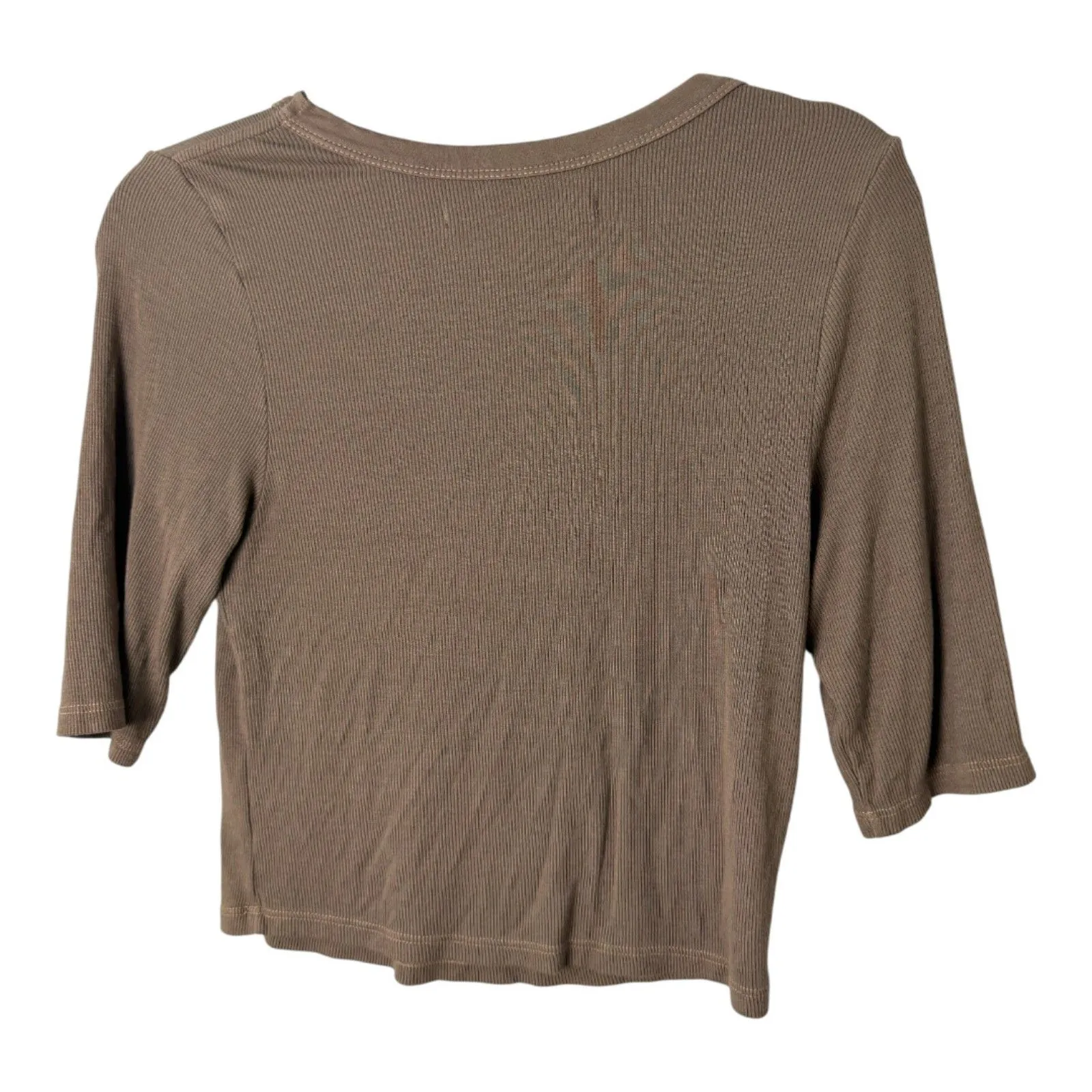 Enza Costa Silk Rib Cropped Half Sleeve Crew Shirt Ribbed Olive Green Medium - Image 5