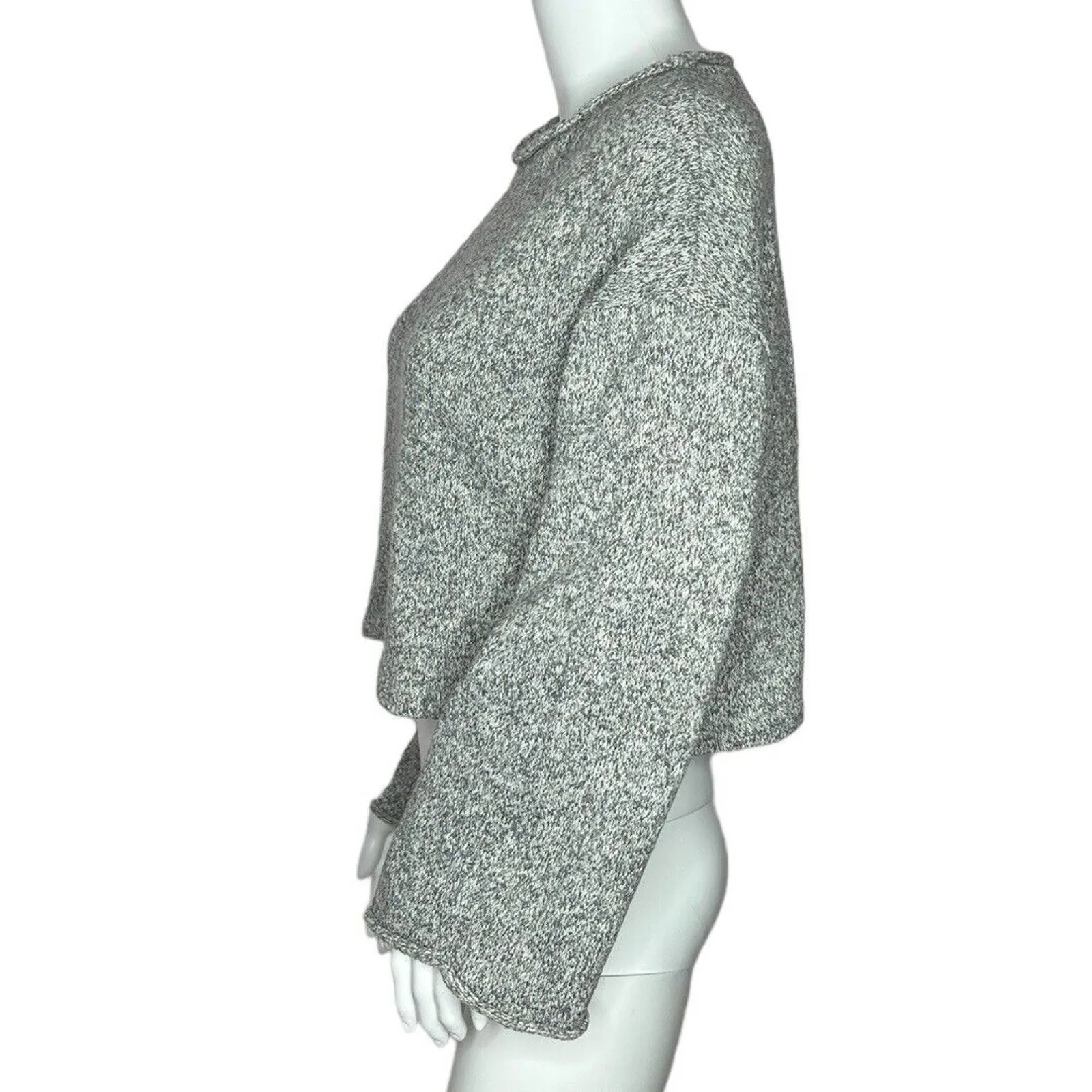 Zara Basic Sweater Womens Medium Gray Marled Cropped‎ Bell Sleeve Minimalist - Image 3
