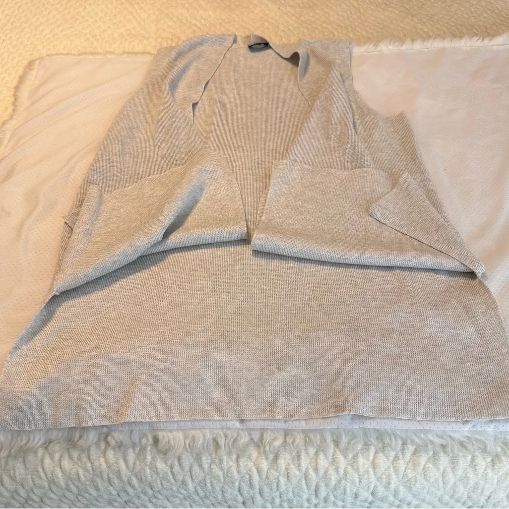 Cyrus Waffle Knit Light Gray Open Front Cardigan Vest Women’s XL Lagenlook - Image 6