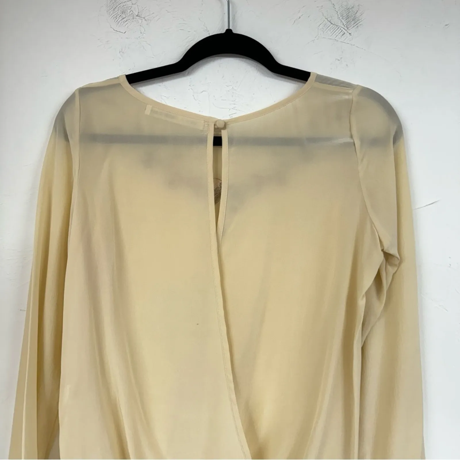 Ulla Johnson Cream Silk Sequined Neckline Draped Back Blouse Womens 2 Beaded - Image 10