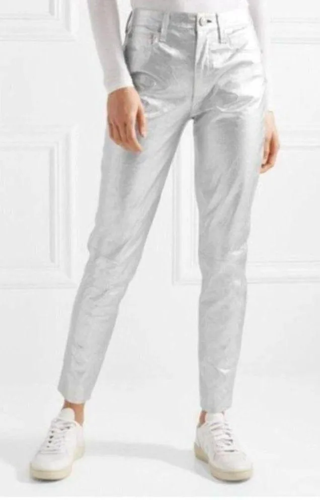 rag & bone Leather Pants 23 NWT Silver Metallic Contemporary Space Dress Event - Image 6