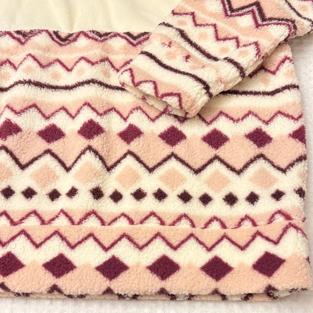 NEW! COMO VINTAGE Fleece Hoodie Sweatshirt Size L Ivory Pink Purple Geometric - Image 6