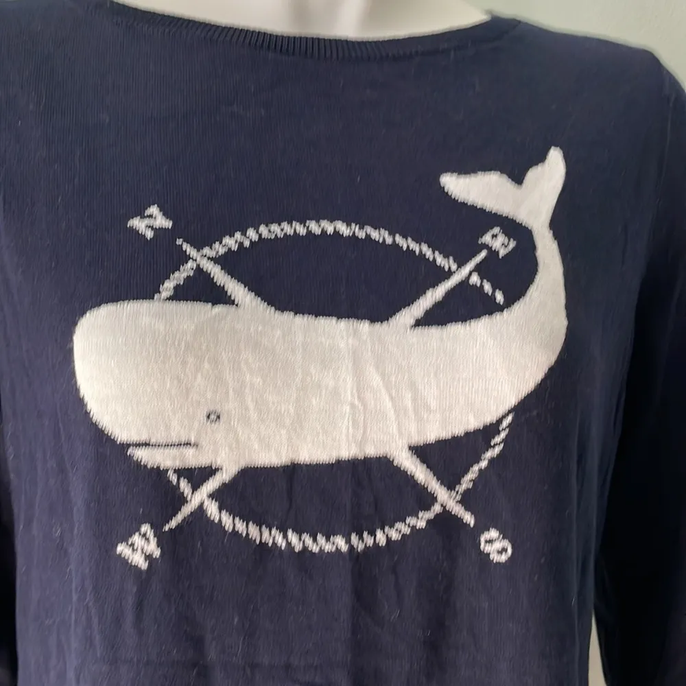 Talbots Navy Pullover Nautical Whale sweater size small - Image 3