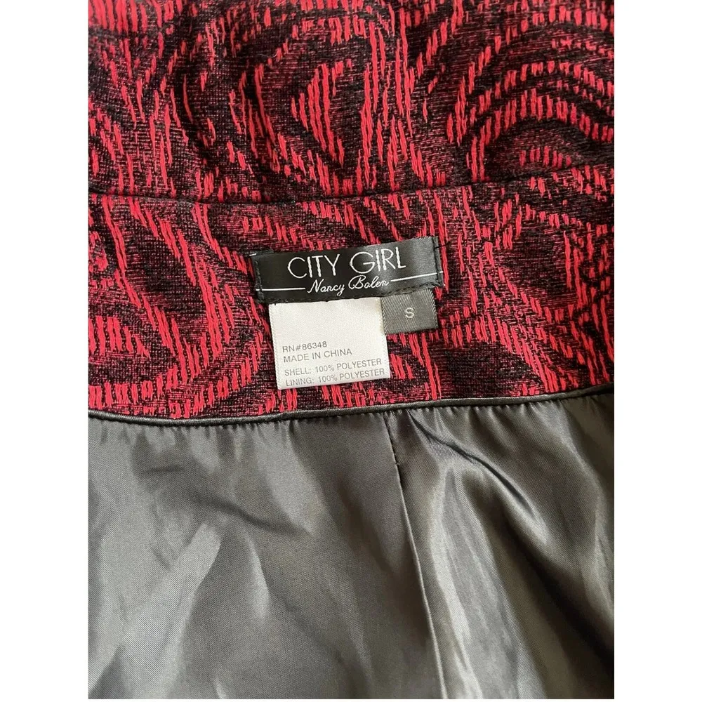 City Girl Nancy Bolen Blazer Jacket Red Black Embroidered Button Size Small - Image 8