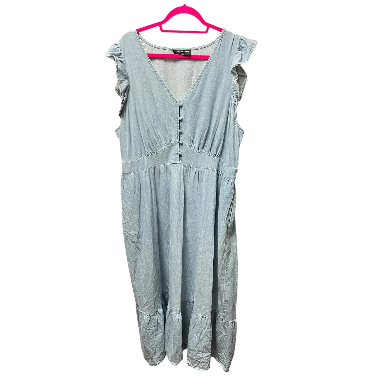Lane Bryant Womens 18 Denim Chambray Flutter Sleeve Maxi Dress Romantic Cottage - Image 2