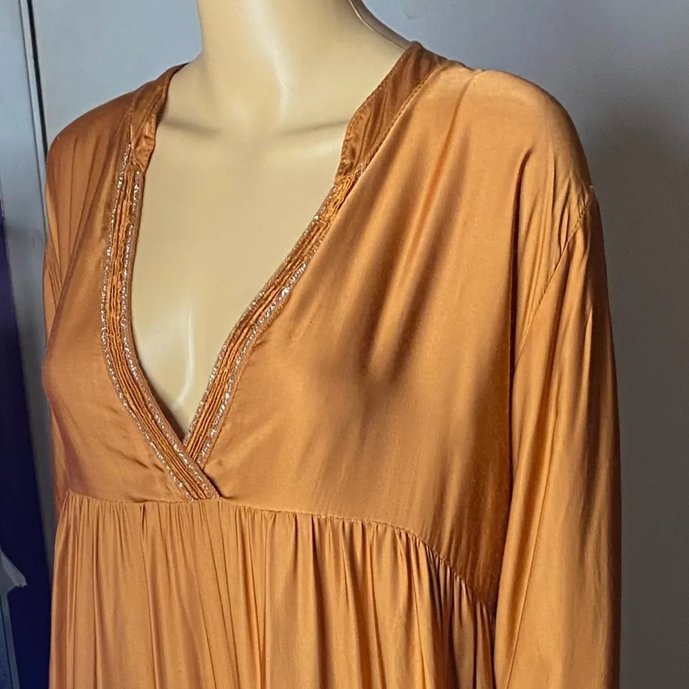 Cecile Wang France Rusty Brown Lace Trim Dress with Empire Waist size O/S - Image 3