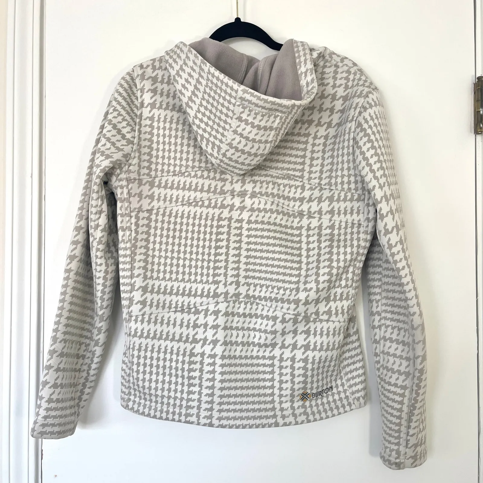 Burton Houndstooth Full Zip Hoodie‎ Ski Jacket Women's Size Medium Grey White - Image 7