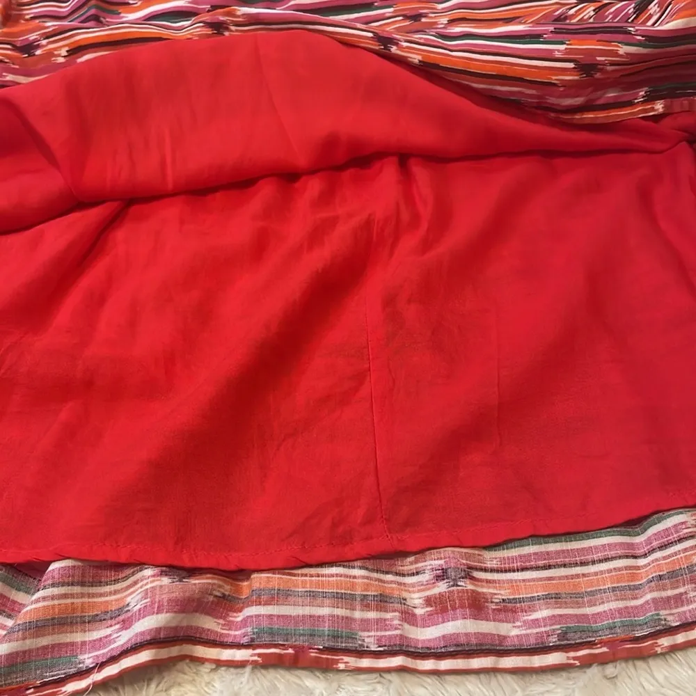 Loft- Ikat Vibrant Aztec Boho Beachy Southwestern Multicolor Ruffle Dress- 6 - Image 5