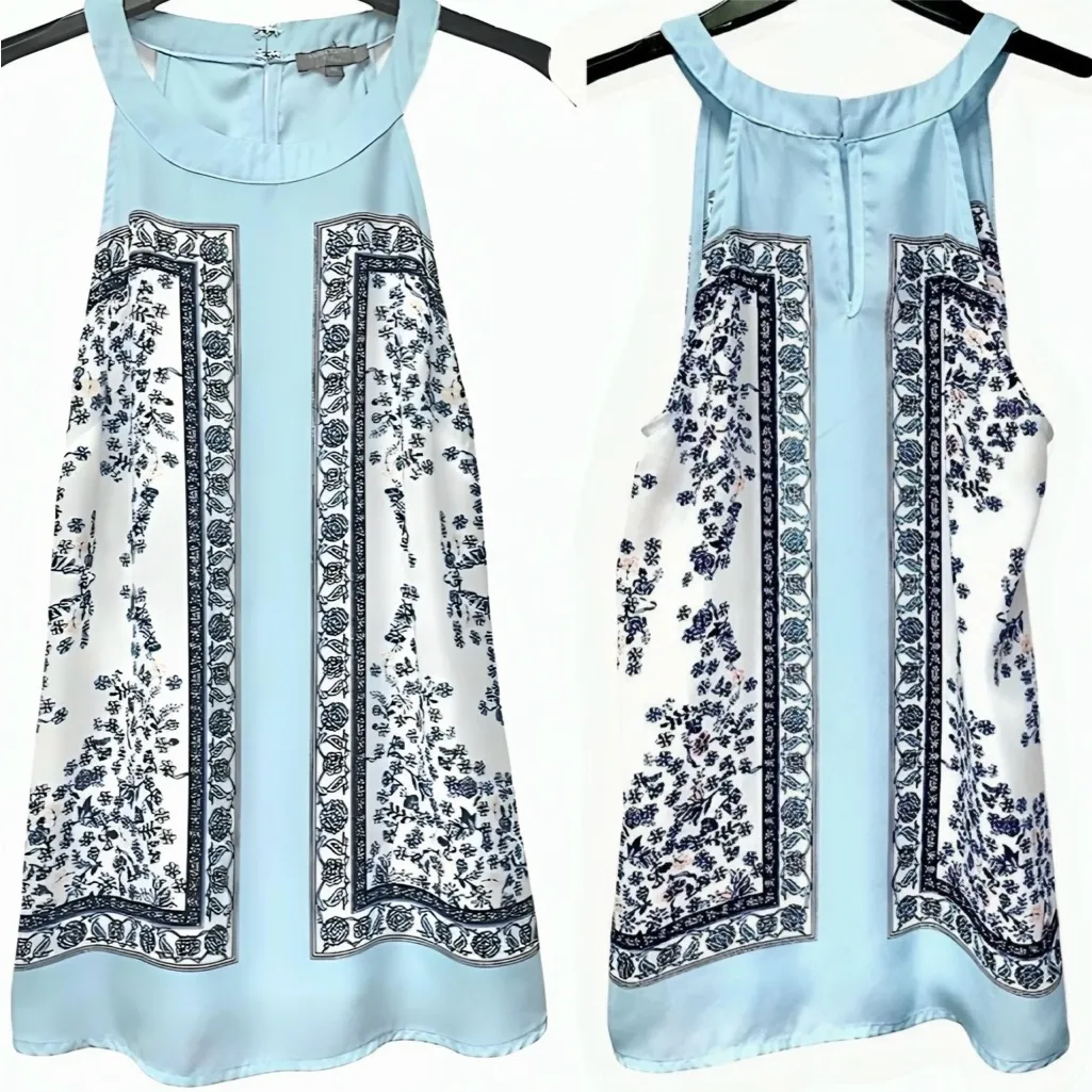 Saint Tropez West Blue Floral Sleeveless Blouse Top Size XS - Image 2