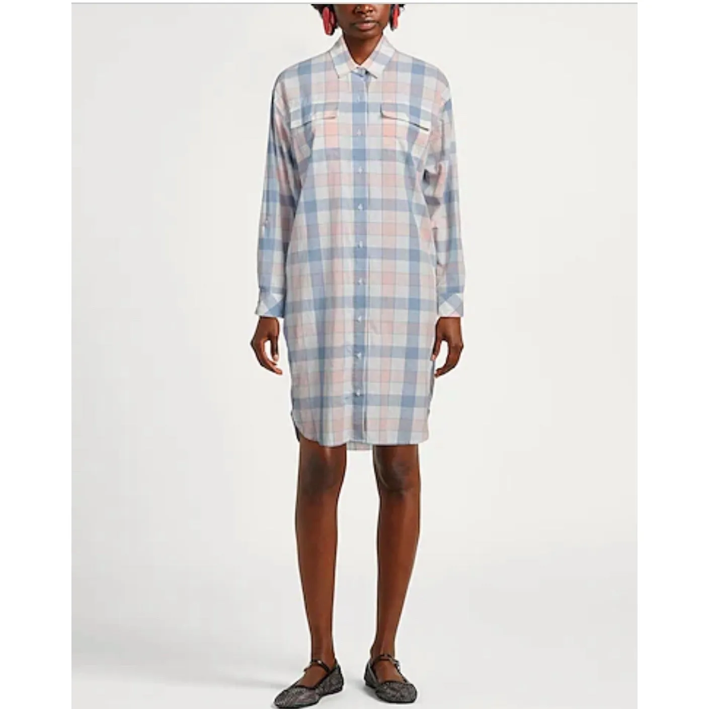 Barbour Summer Millcross Shirt Dress Linen Blend Plaid‎ Size 6 Duster - Image 12
