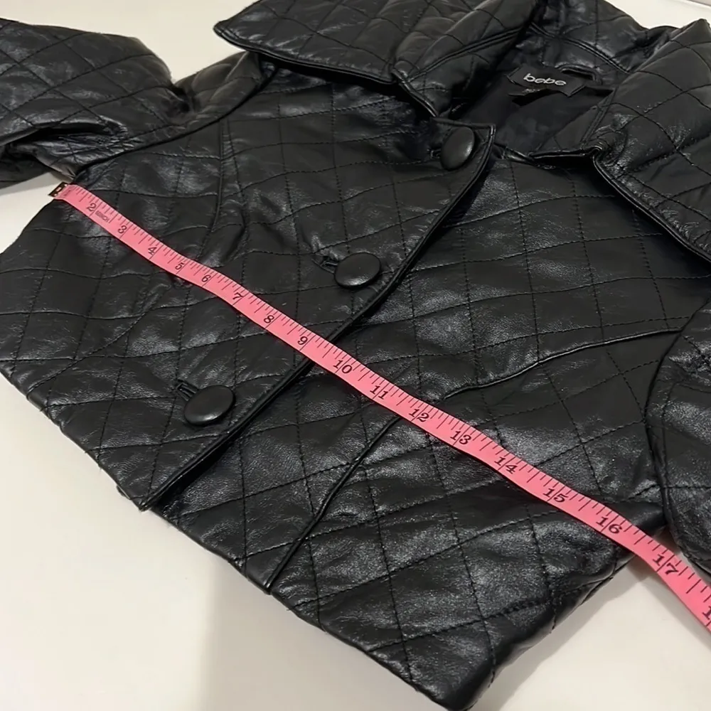 Vintage Bebe leather jacket, cropped, diamond quilt, exagerated collar, black,XS - Image 8