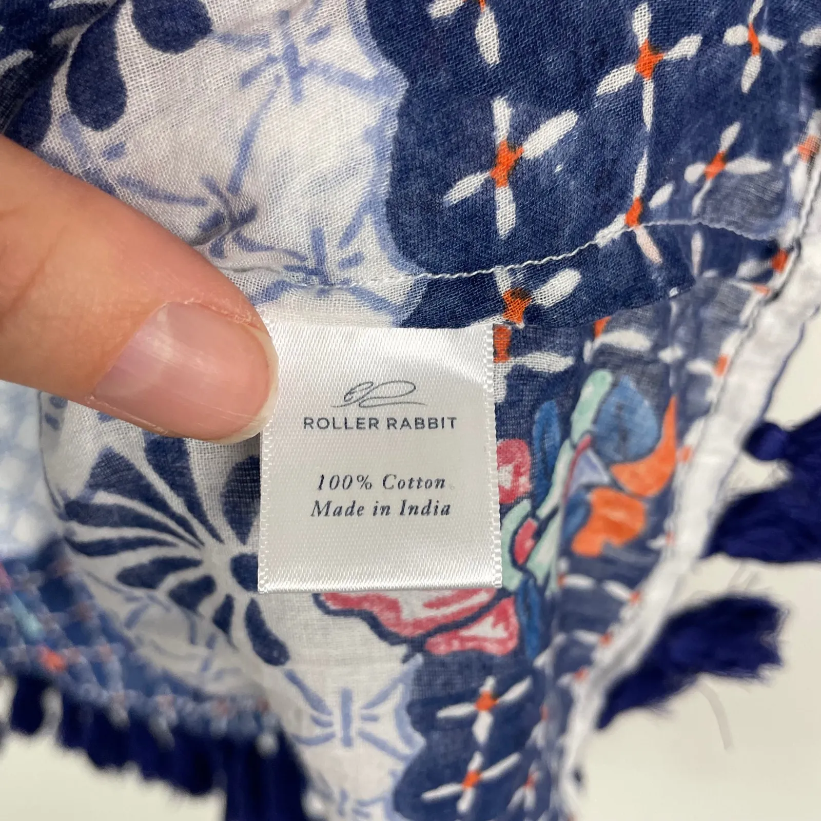 Roller Rabbit Blue White Geometric Tassel Tunic Dress Size M Beach Lightweight - Image 7