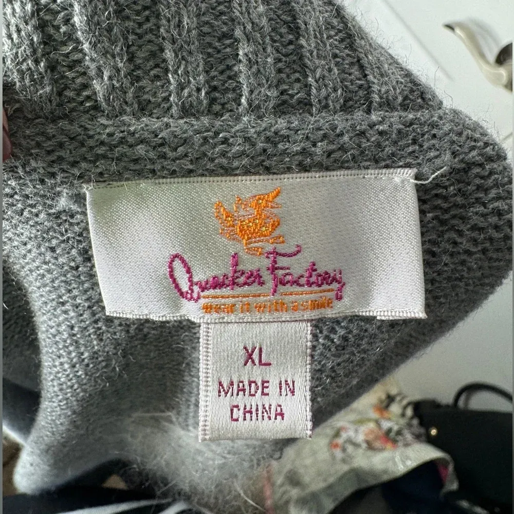 QUACKER FACTORY Gray Snowflake Zip-Up Sweater Vest Size XL Ramie/Cotton Blend‎ - Image 4