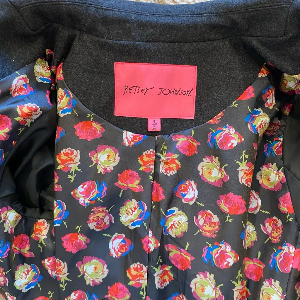 Betsey Johnson Wool Longline Coat In Dark Grey Size 8 - Image 12