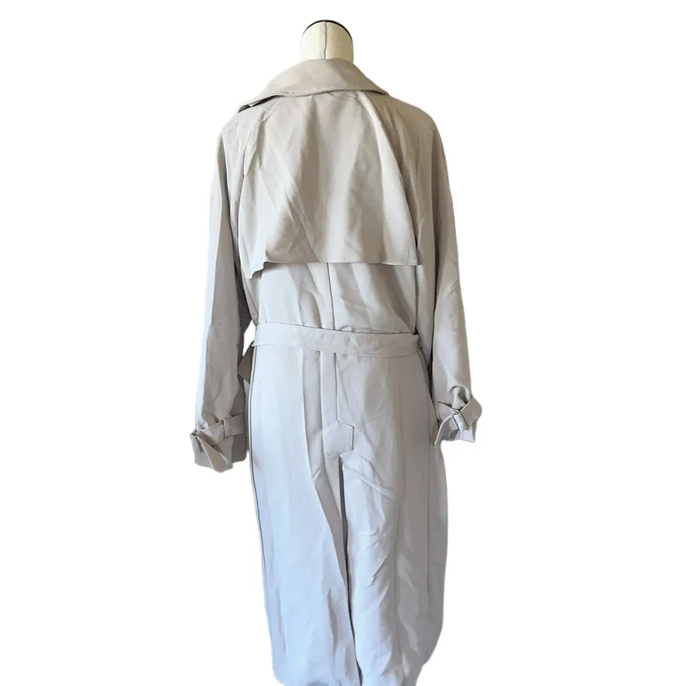 NWOT FORE LONG BELTED TRENCH COAT IN COLOR STONE Tan Size L - Image 4