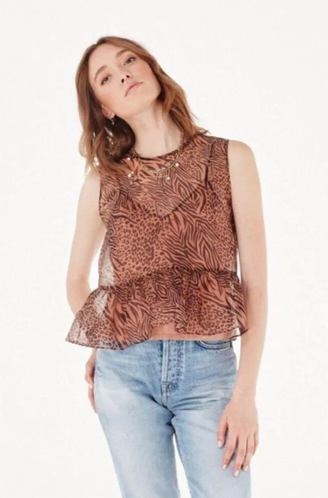 CAMI NYC Amira Jungle Print Peplum Silk Top M - Image 15