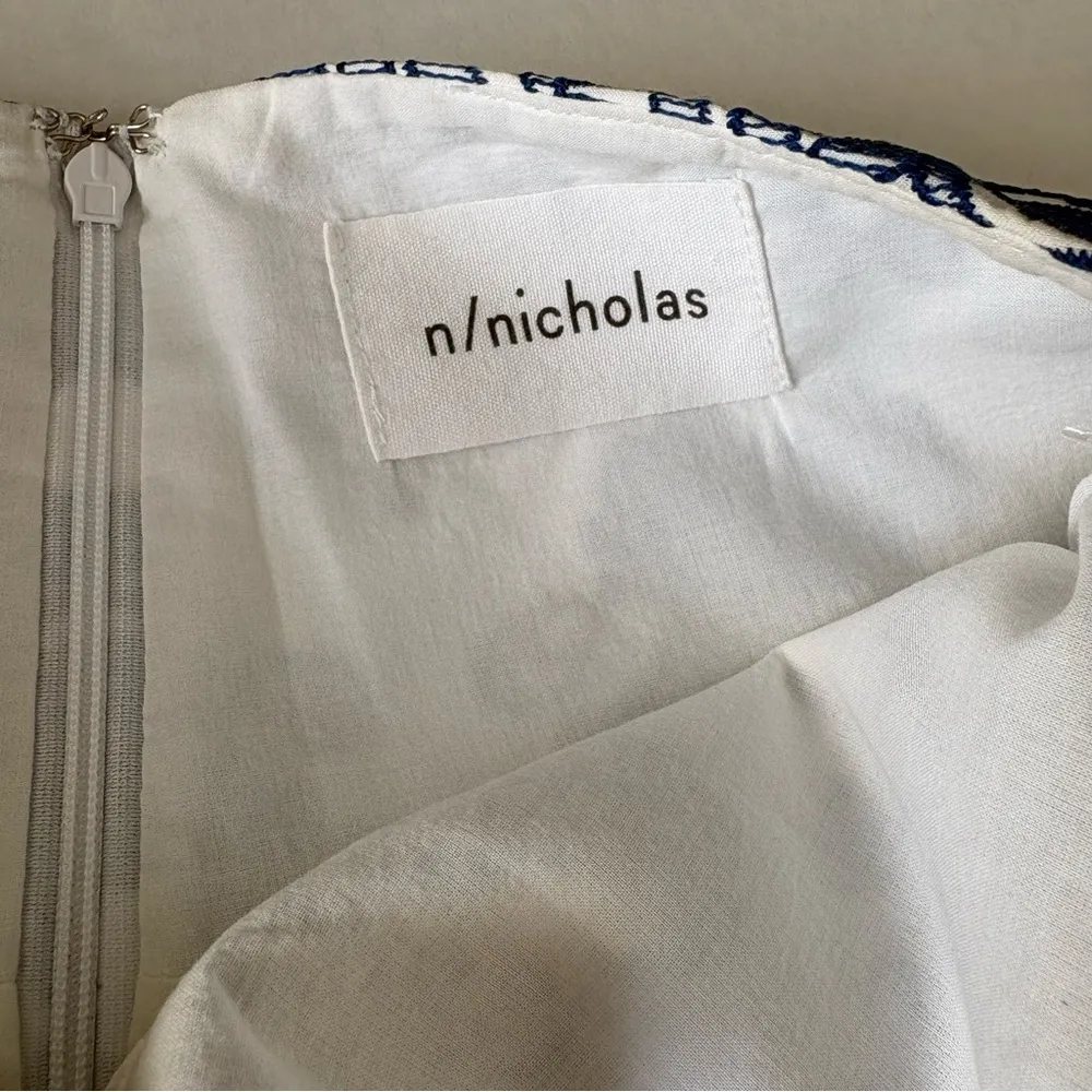 Nicholas Ruffle mini skirt embroidered floral white and blue size 6 - Image 9