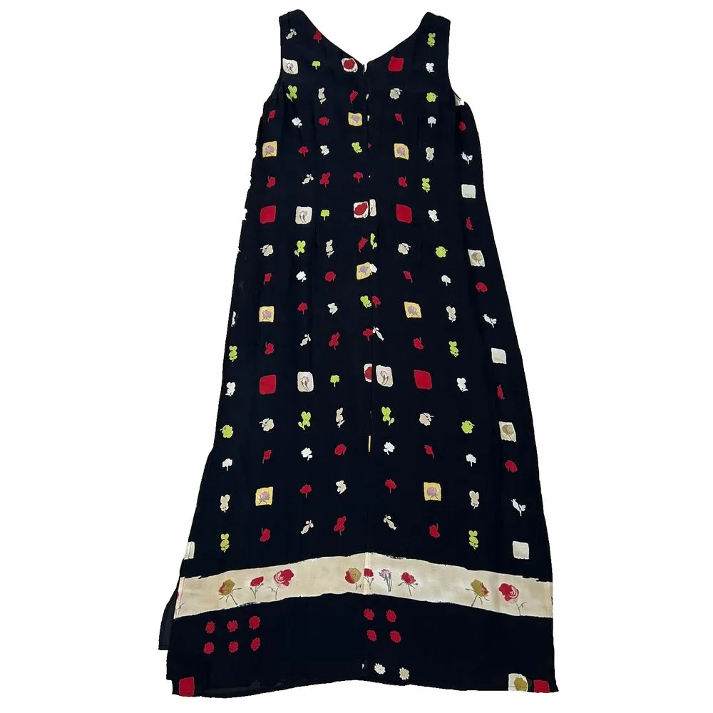Vtg. Carol Anderson Maxi Dress Flower Leaf Square‎ Print Black/Multi Sleeveless Size M - Image 2