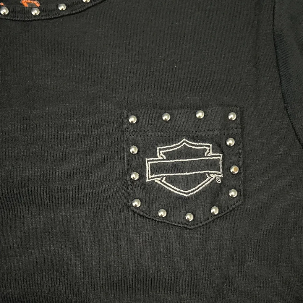 Harley Davidson Studded Crop Baby TShirt Black Size Large - Image 2