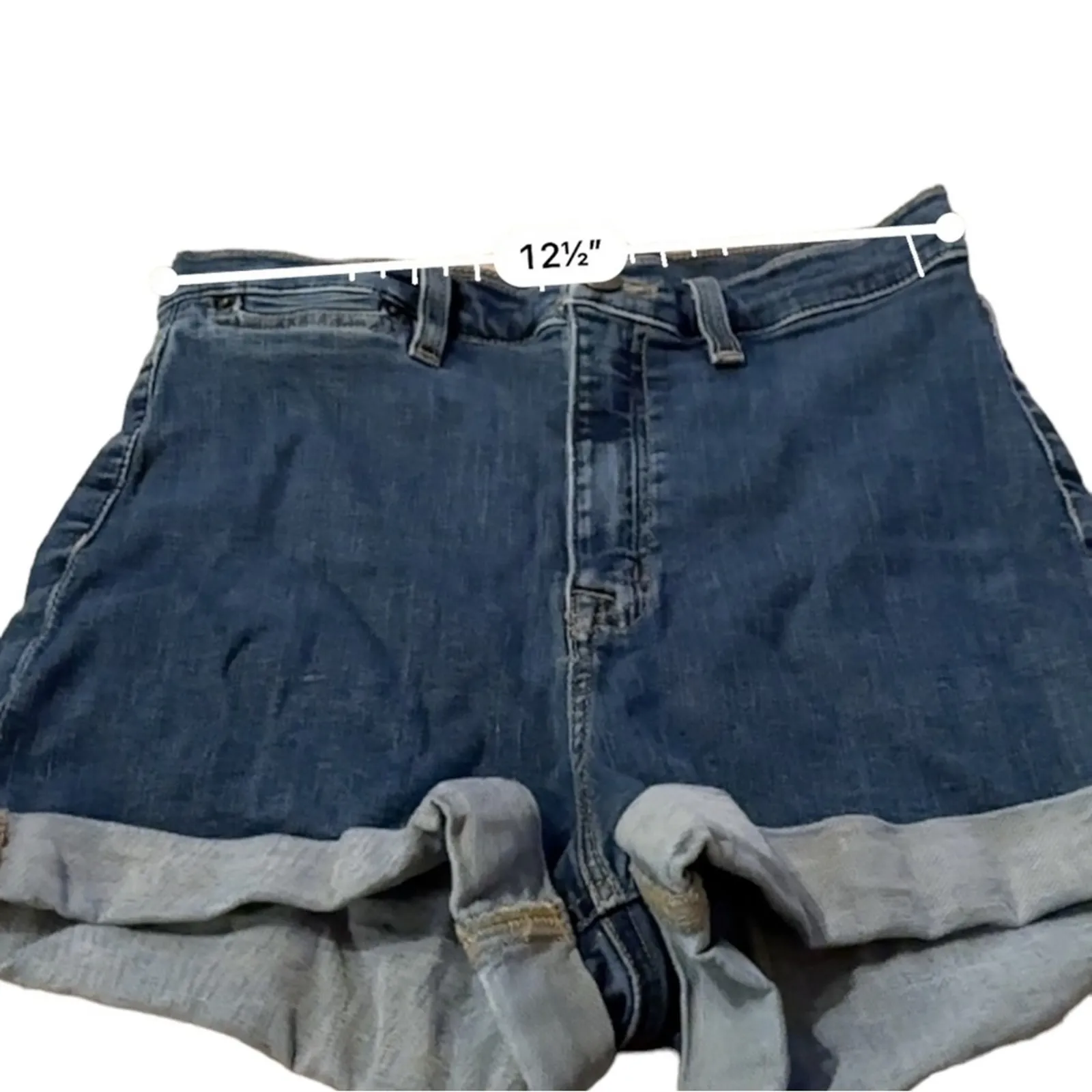 Urban Outfitters BDG Pin Up Medium Wash‎ High Rise Rolled Hem Shorts Size 29 - Image 6