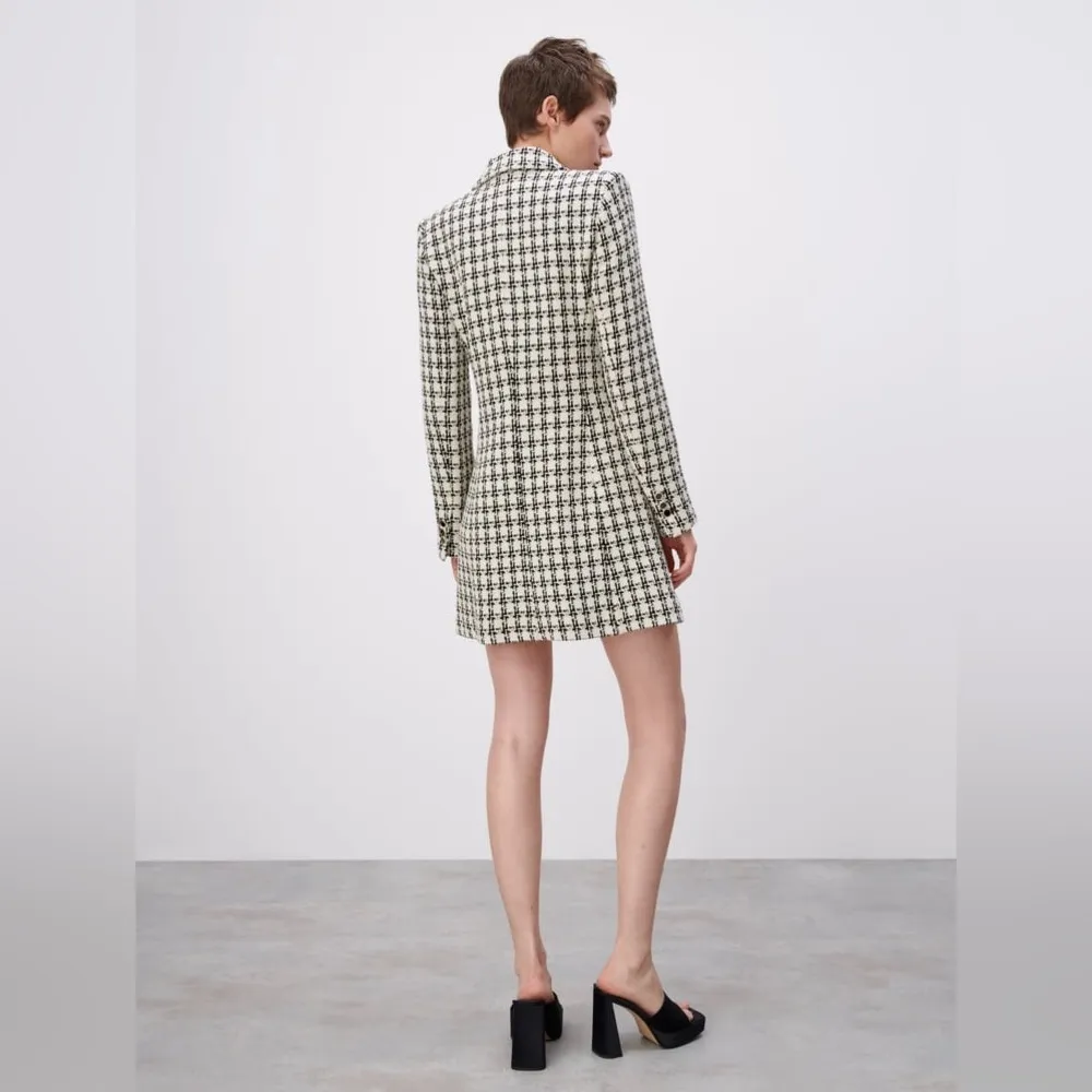 ZARA TWEED WEAVE TEXTURED DOUBLE BREASTED BLAZER BLACK/WHITE PLAID Size XS NEW - Image 7
