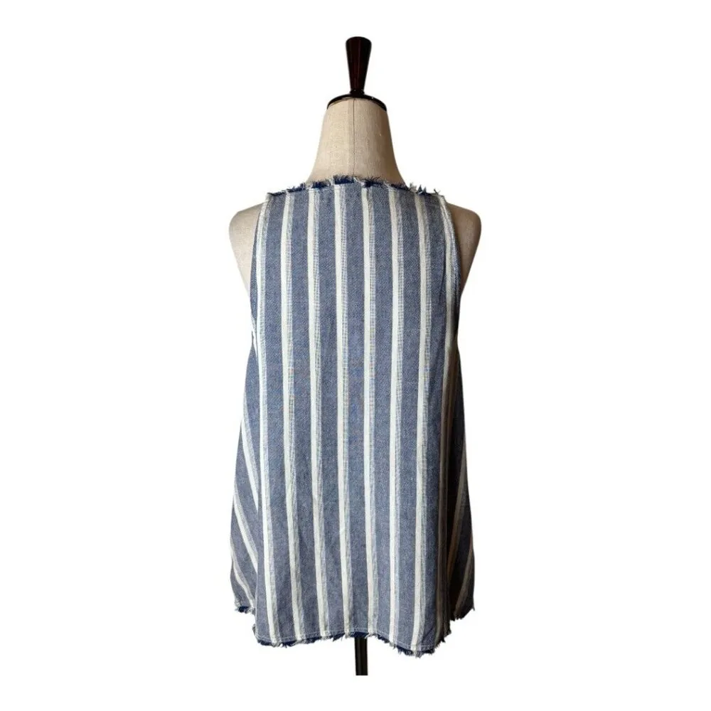 Bella Dahl Shirt Women XS Blue White Striped Linen Blend Side Button Tank Top - Image 5