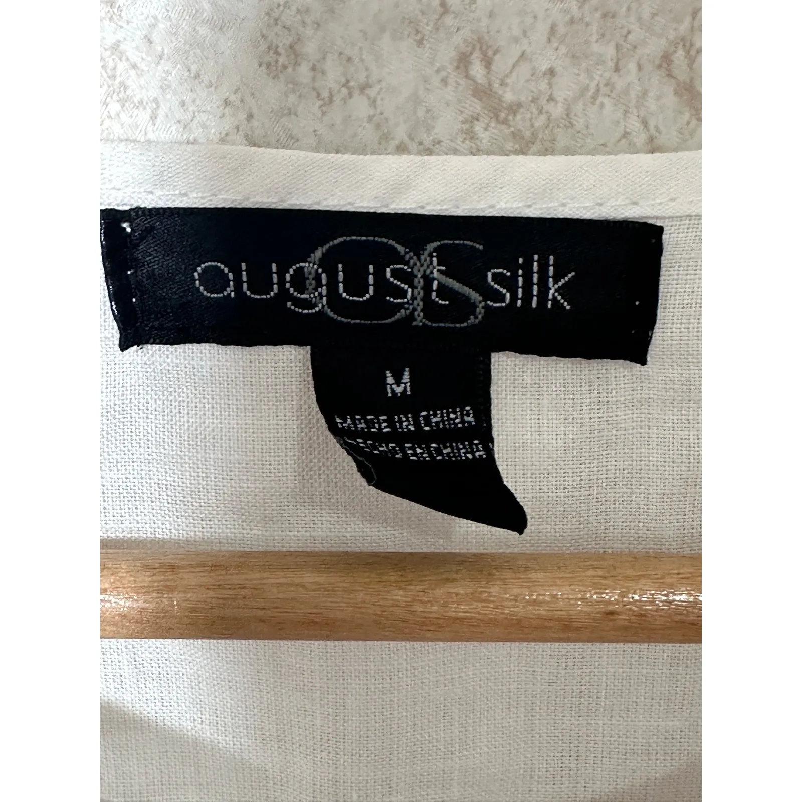 August Silk Womens Top Linen Blend White 3/4 Sleeve Tie Neck Medium Flowy Resort - Image 3