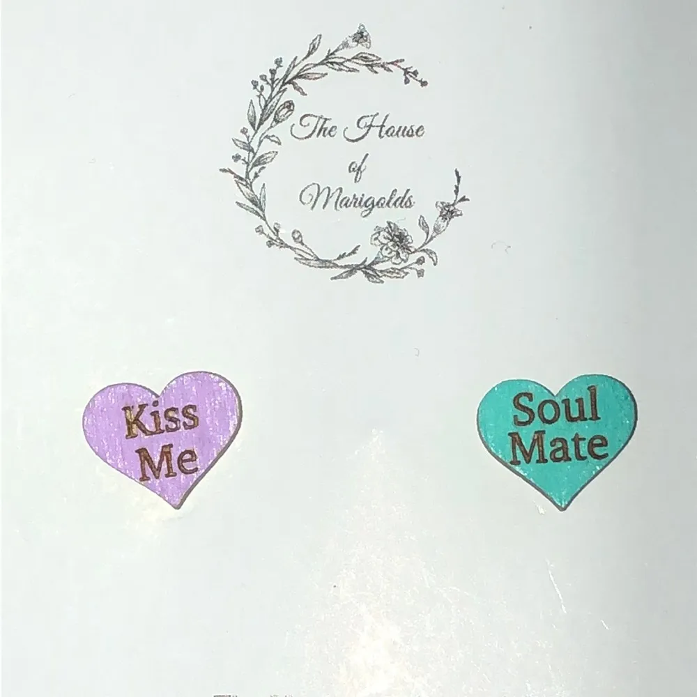 Kiss Me Soul Mate Valentines Heart Wooden Hand Painted Boho Earrings Green - Image 2