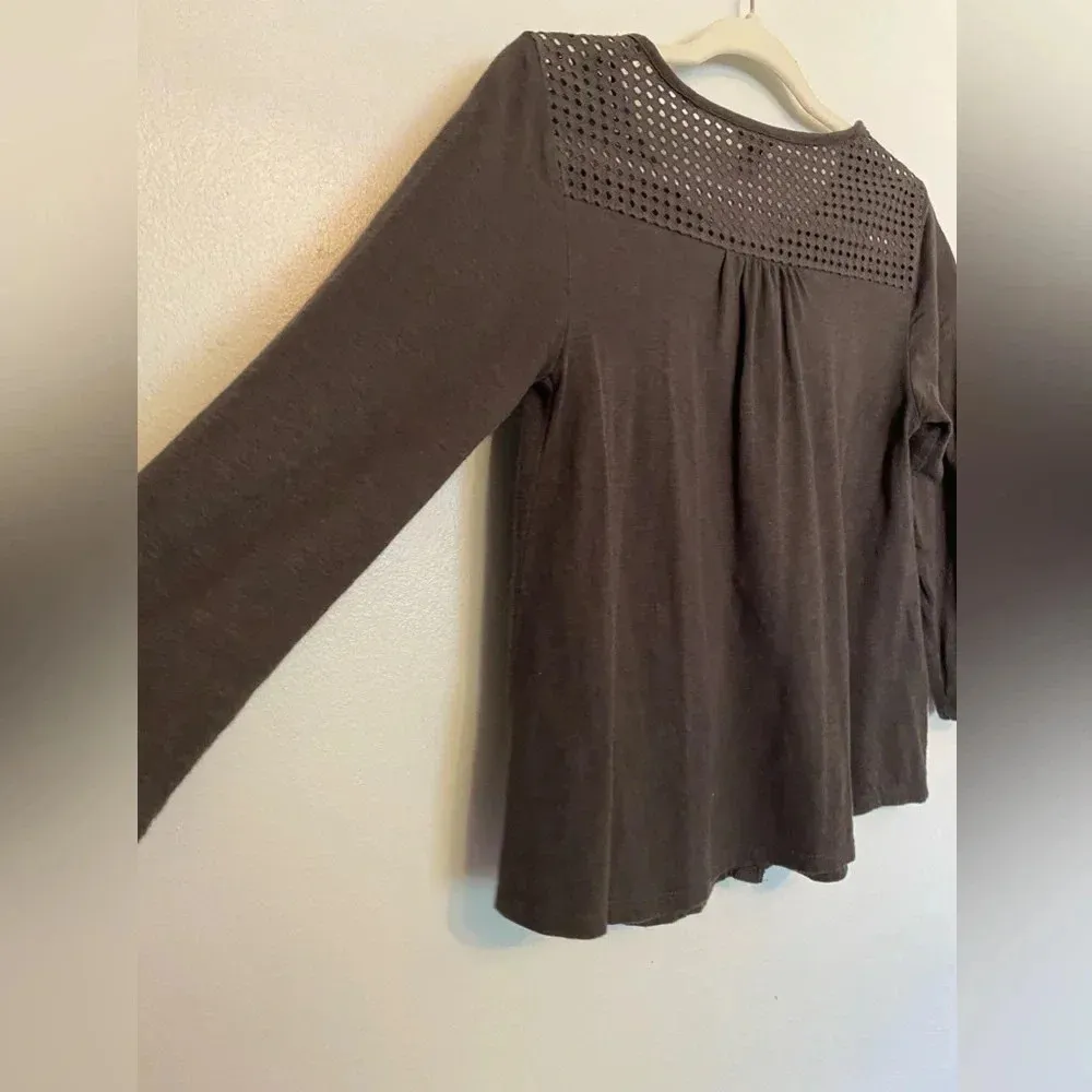 Eddie Bauer Crochet Boxy Blouse Button Up Cottagecore Coquette Modesty Top Boho Gray Size XS - Image 6