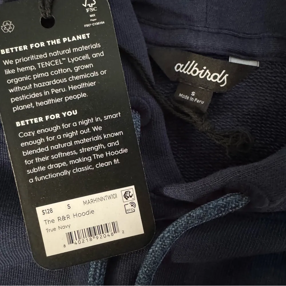 NWT Allbirds Women Size S True Navy Blue R&R Pullover Hoodie Pima Cotton Hemp - Image 5