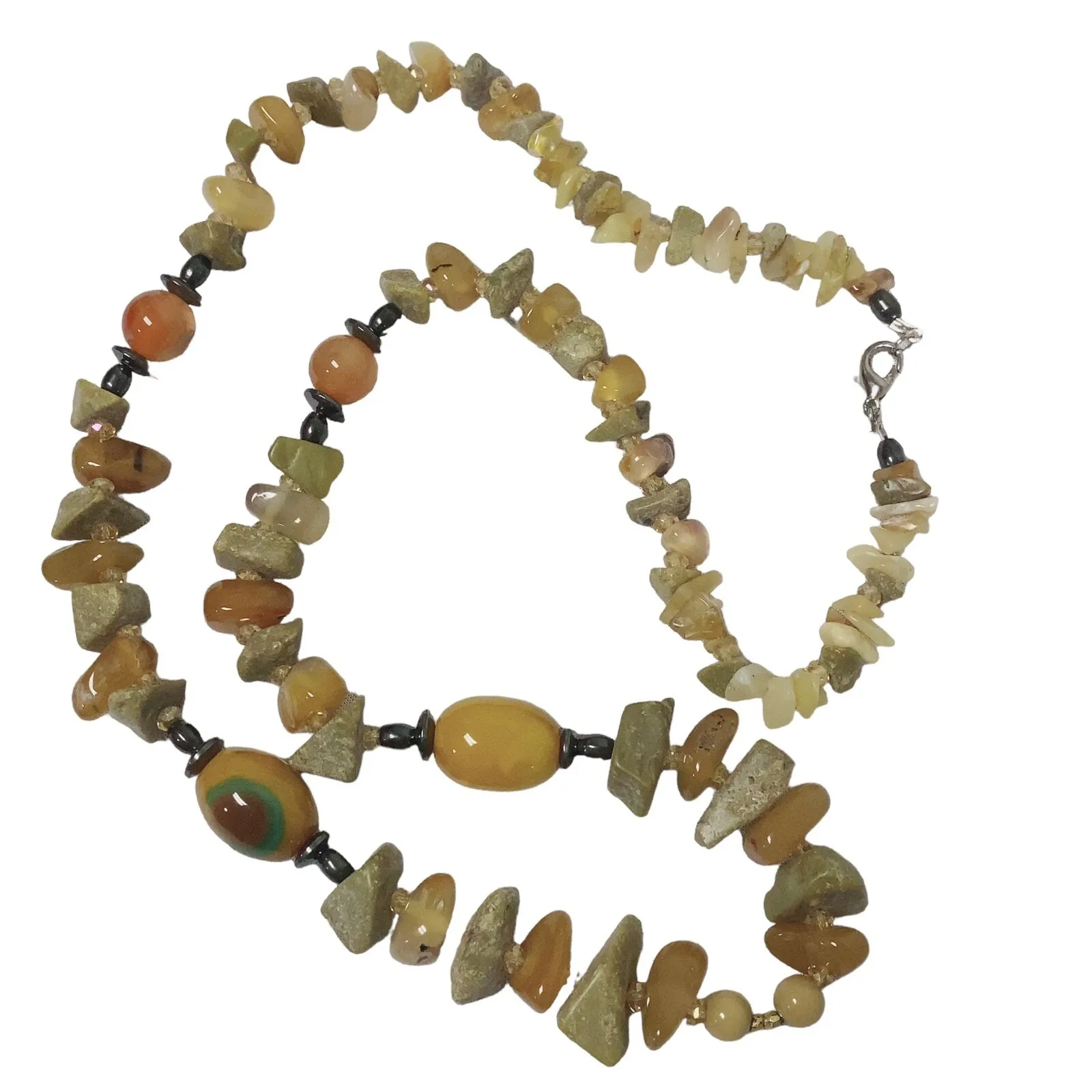 Vintage 28" natural stones jade agate quartz bead beads necklace fall costume - Image 6
