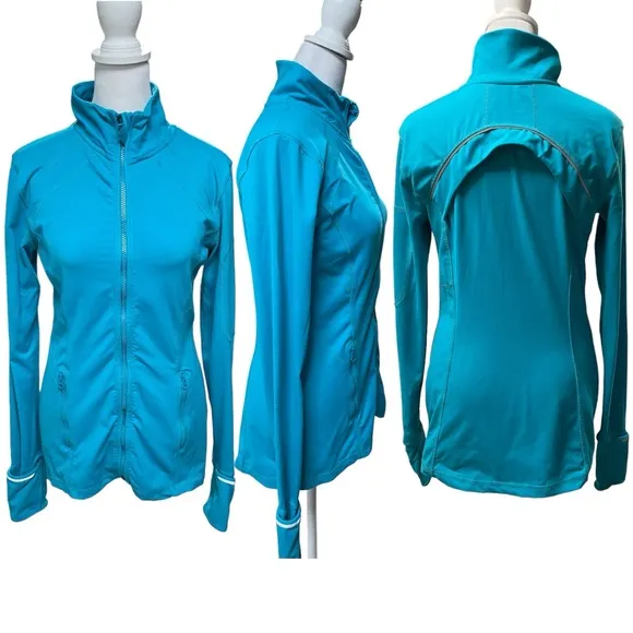 JOIA NYC Performance Wear Aqua Running Zip Front Jacket Size Small Blue - Image 2