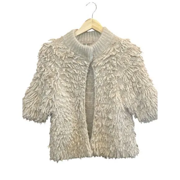 Anthropologie Knitted & Knotted Cardigan Boho Short Sleeve Sweater Jacket Cream Tan Size XS - Image 7