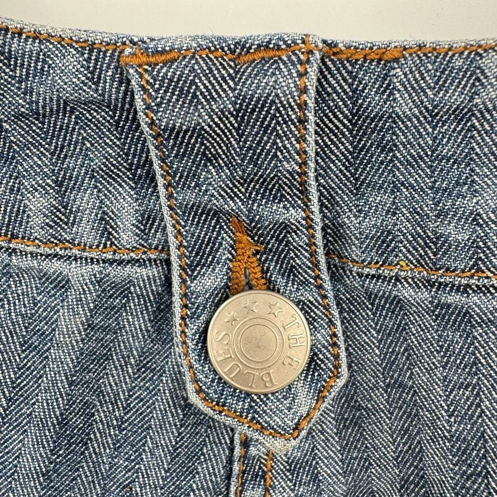 Vintage 80s Flat Back Jeans by The Blues Herringbone Denim Straight Leg Hi Rise Blue Size 12 - Image 4