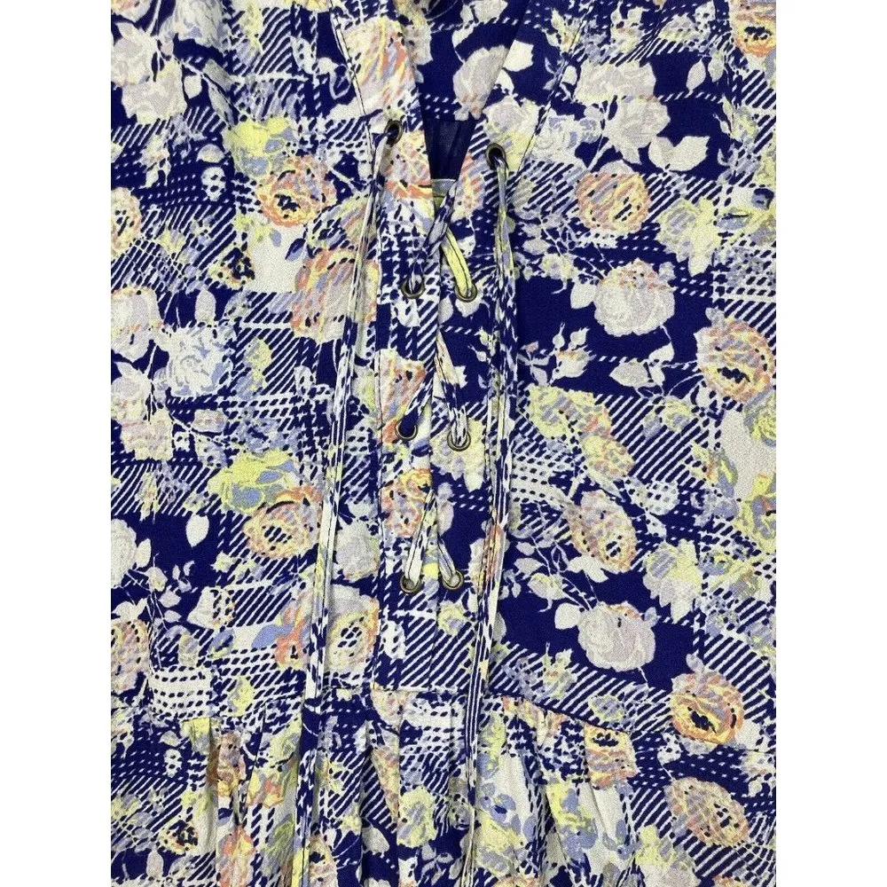 New Skies Are Blue Mixed Print Lace Front Long Sleeve Dress Womens M Casual Boho - Image 4