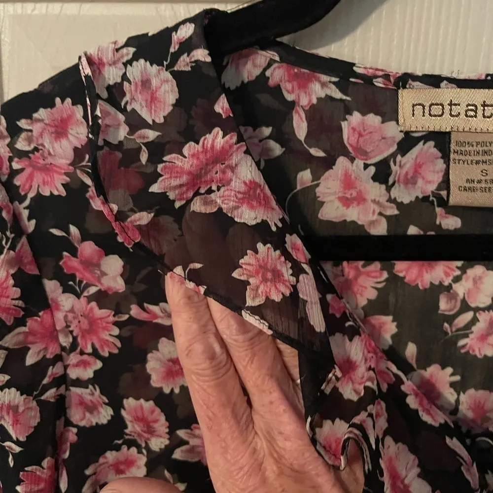 Notations Women’s Sheer Floral Ruffle Collar Sheer Blouse - Image 4