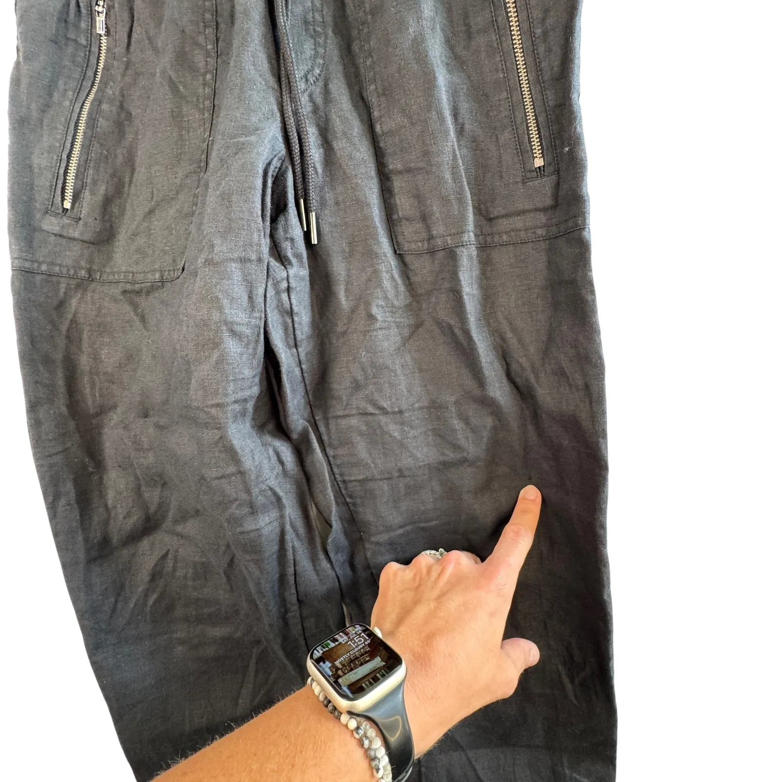 Athleta Cabo Linen Jogger Pants Black‎ Sz 4 Drawstring Lightweight Boho READ - Image 6