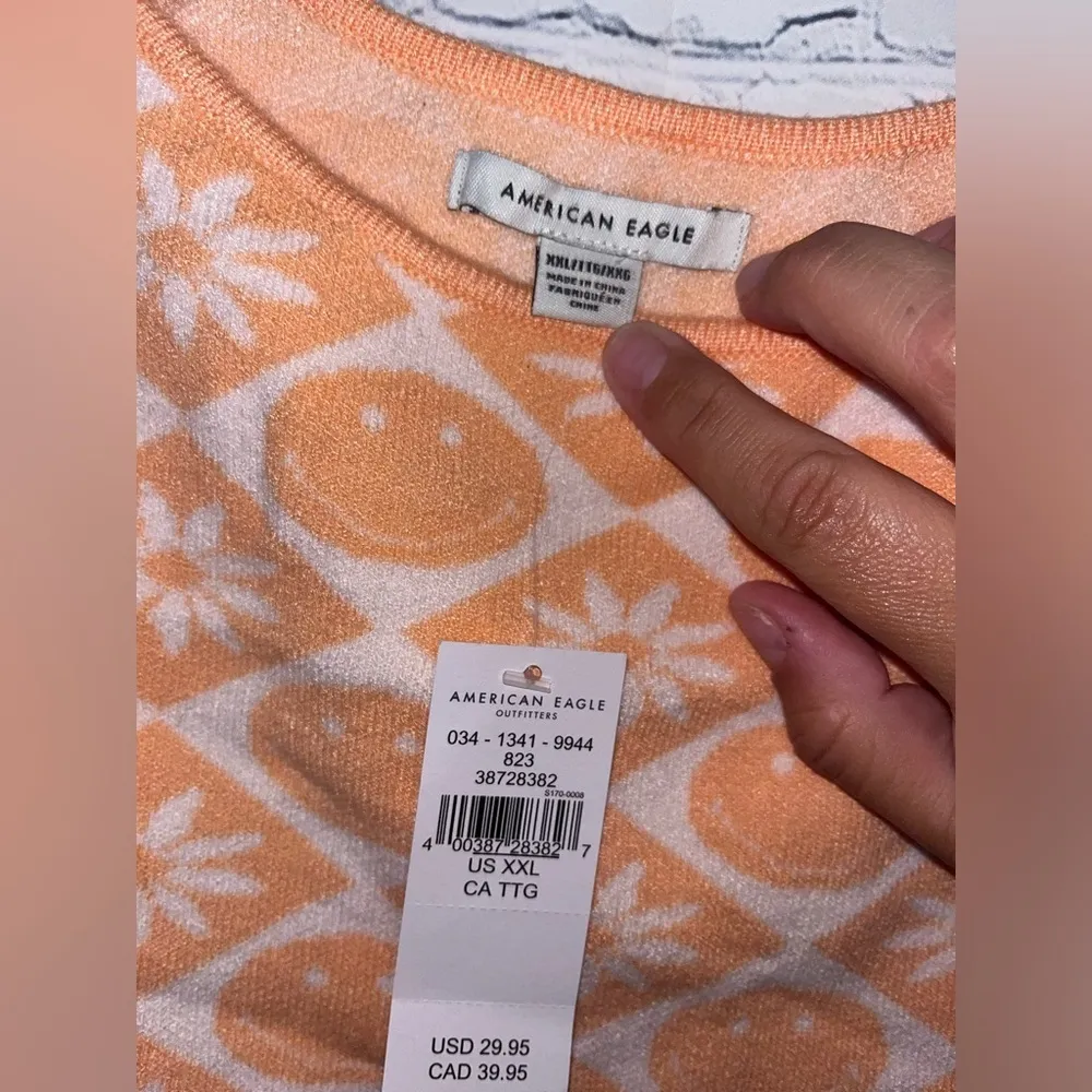 ✨American Eagle Smiley Face Tank Top Peach XXL Cropped Sleeveless - Image 2