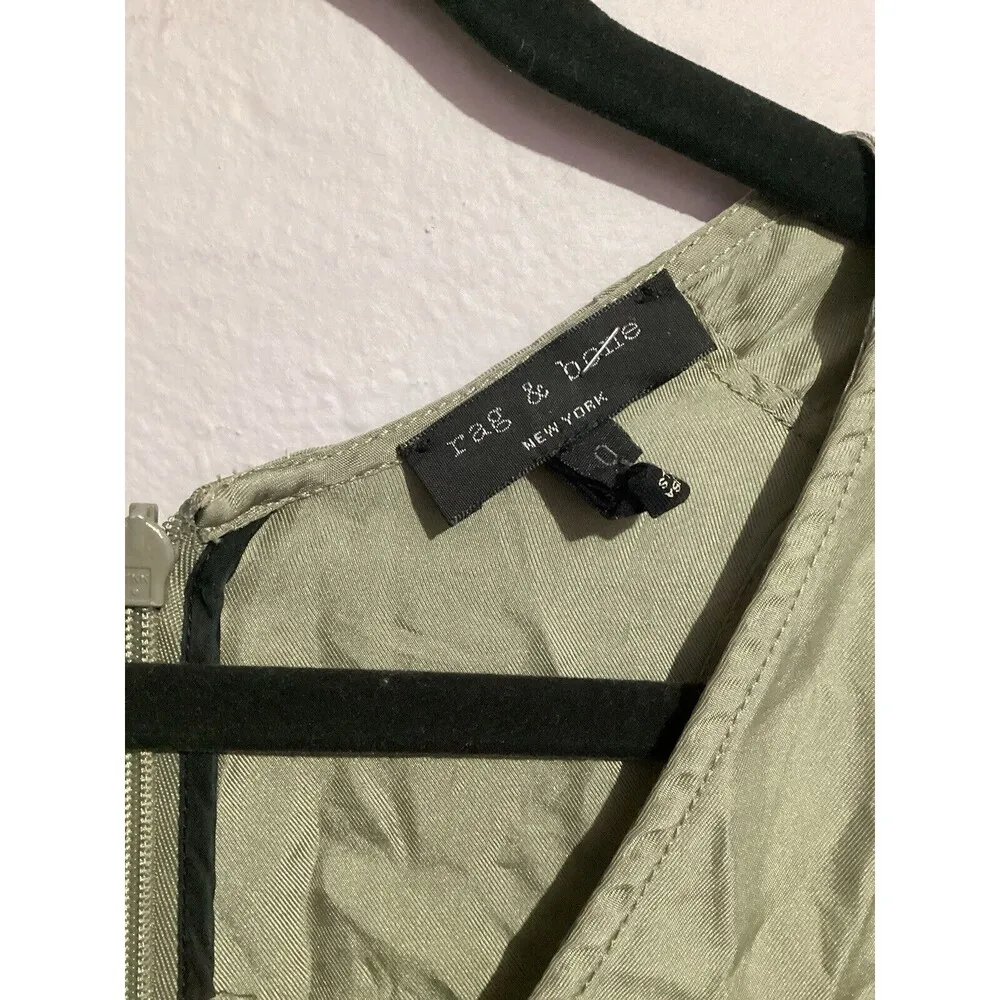 Rag & Bone Elsa 100% Silk Sleeveless Green Romper Elastic Waist 0 - Image 6