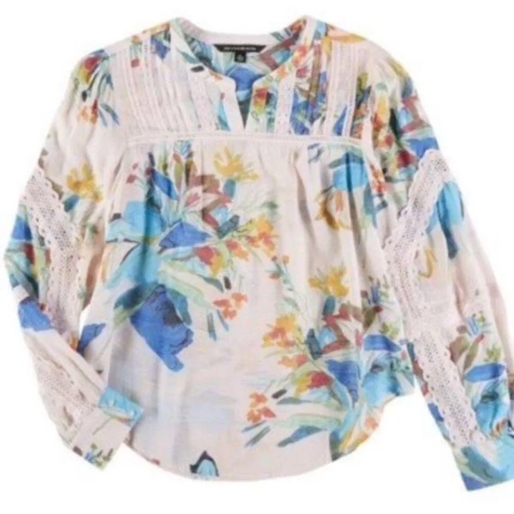 Zac and Rachel Women's Floral Crochet Lace Peasant Top Blouse Multicolor Size XL - Image 1